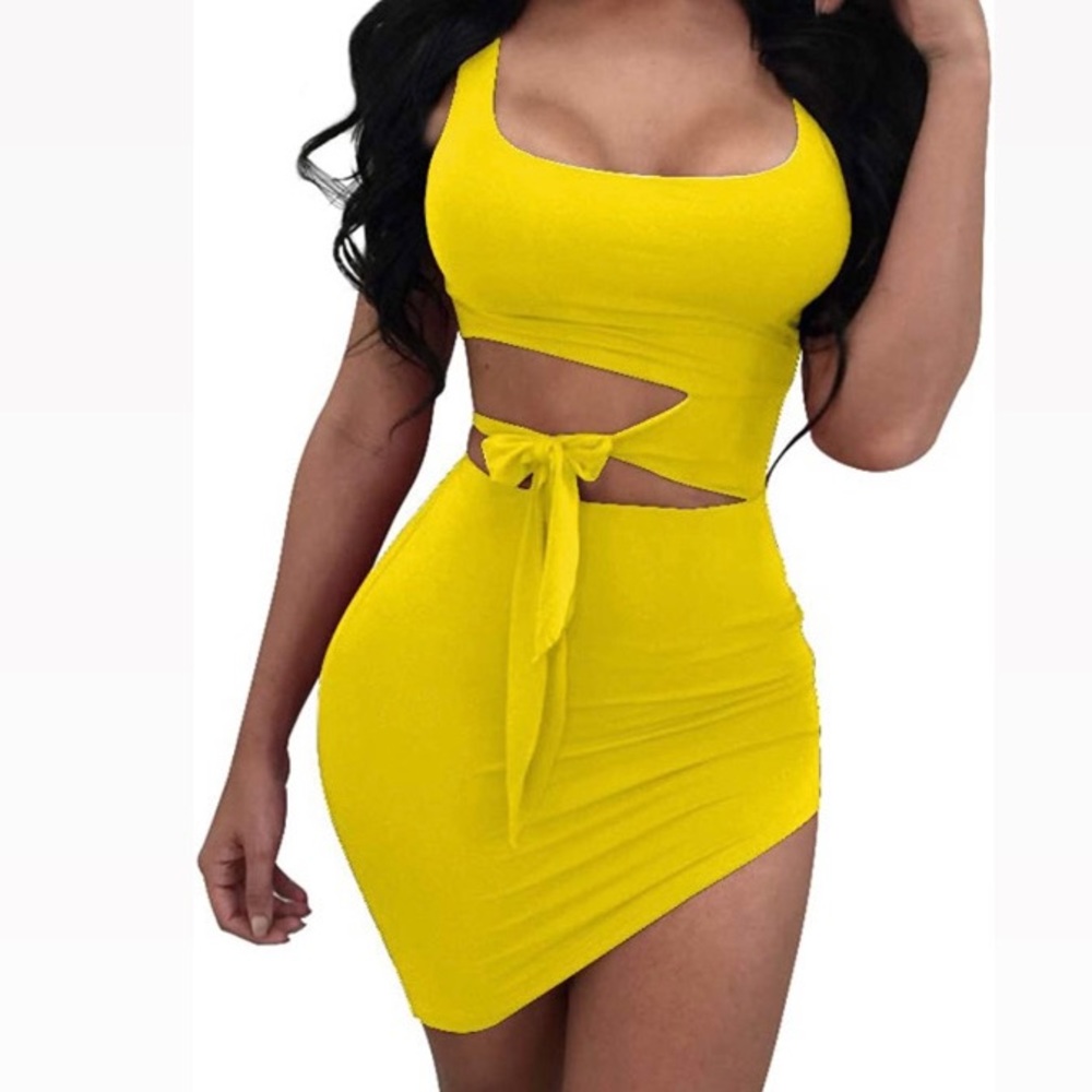 Womens Sexy Bodycon Cut Out Sleeveless Outfit Mini Club Tank Dress